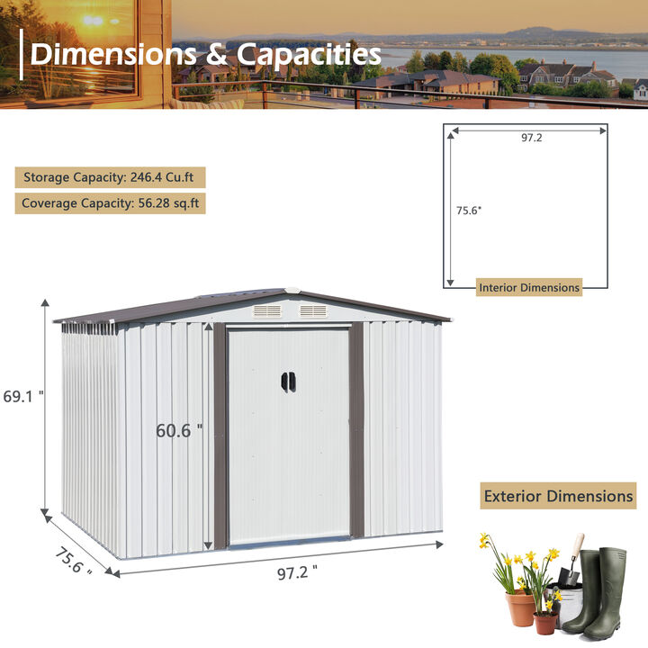 6' x 8' Outdoor Metal Storage Shed Garden Tool Organizer House