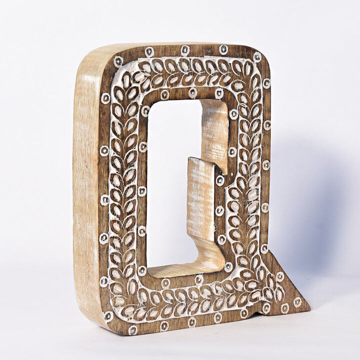Vintage Natural Handmade Eco-Friendly "Q" Alphabet Letter Block For Wall Mount & Table Top Décor
