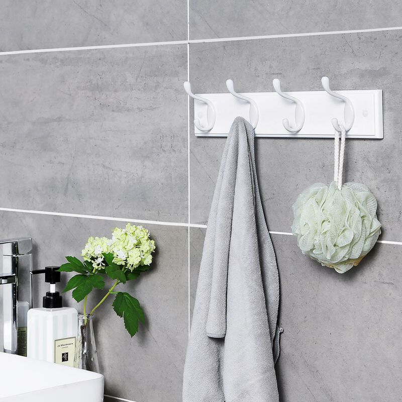 Wall-Mount Coat Rack, Oval Hook Rail, 4 Metal Hooks For Living Room