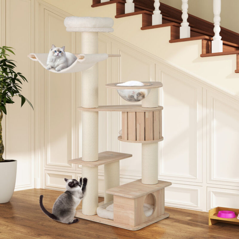Tall Cat Tree with Cozy Top Perch and Washable Plush Cushions