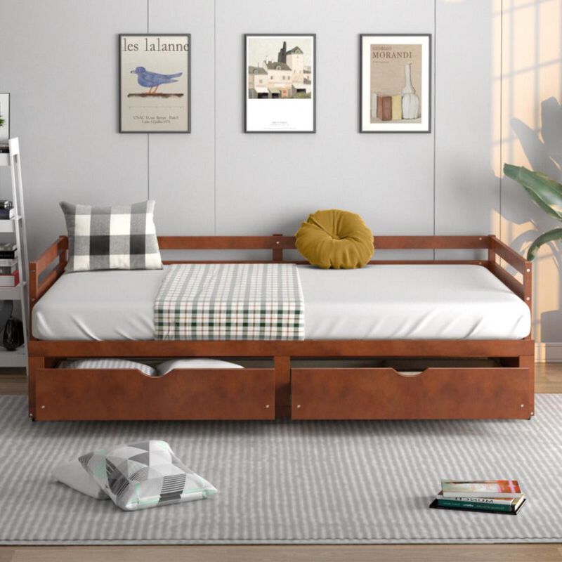 Hivvago Extendable Twin to King Daybed with Trundle and 2 Storage Drawers