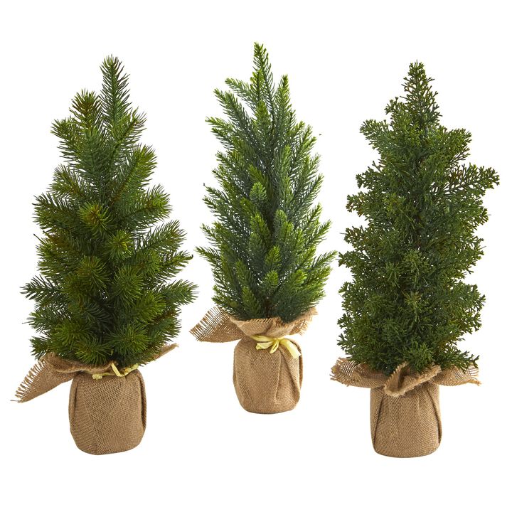 Hivvago 15 Inches Mini Cypress and Pine Artificial Tree (Set of 3)