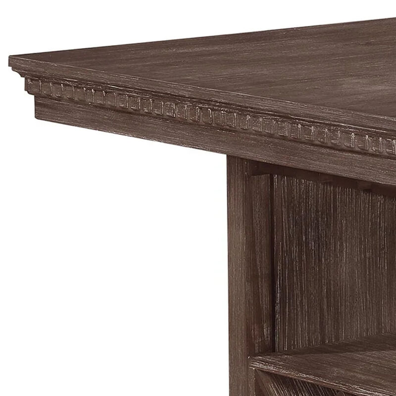 Edward 54 Inch Counter Height Dining Table, Wine Rack, Wood, Warm Brown - Benzara