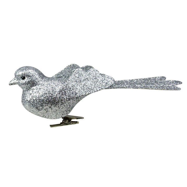6” Silver Glittered Bird Clip-On Christmas Ornament