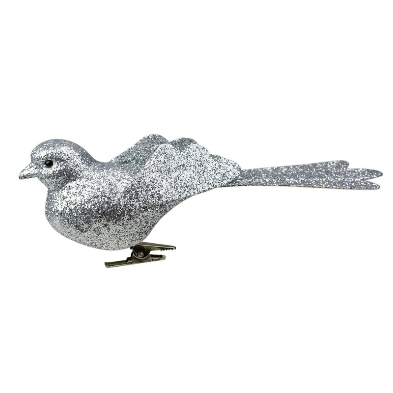 6” Silver Glittered Bird Clip-On Christmas Ornament