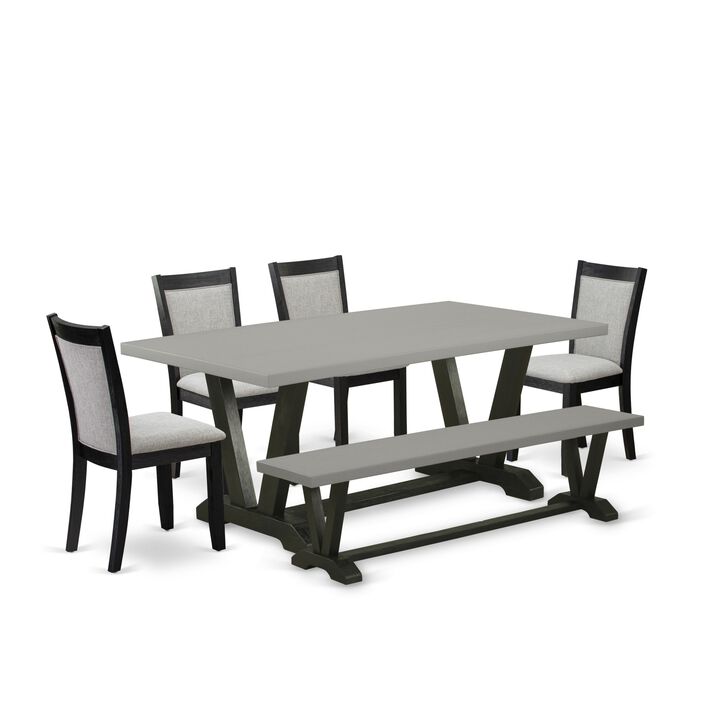 East West Furniture V697MZ606-6 6Pc Dining Set - Rectangular Table , 4 Parson Chairs and a Bench - Multi-Color Color