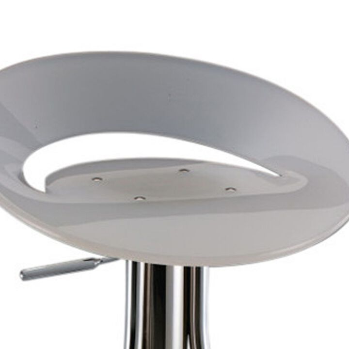 Vera 19-29 Inch Counter Height Stool, Round Swivel Adjustable, Chrome White - Benzara