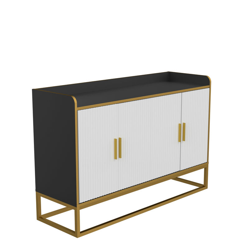 Modern Kitchen Buffet Storage Cabinet Cupboard Gloss With Metal Legs For Living Room Kitchen (Black)
