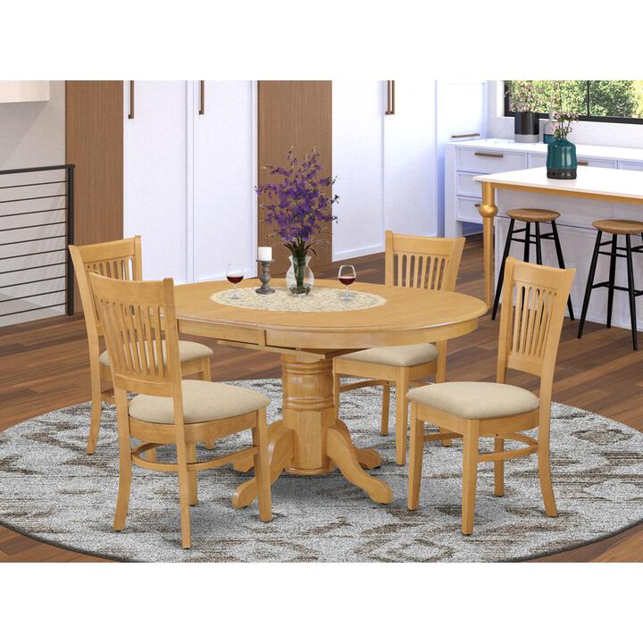 East West Furniture AVVA5-OAK-C 5 Pc Dining set-Table and 4 Dinette Chairs.