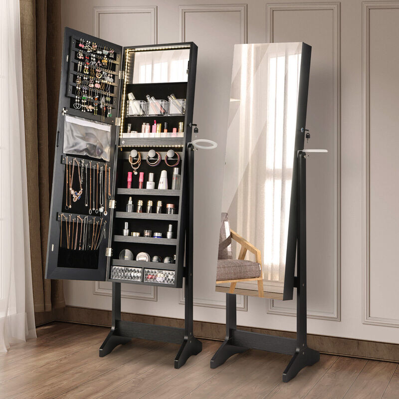 Freestanding Jewelry Cabinet with Full Length Mirror-Black