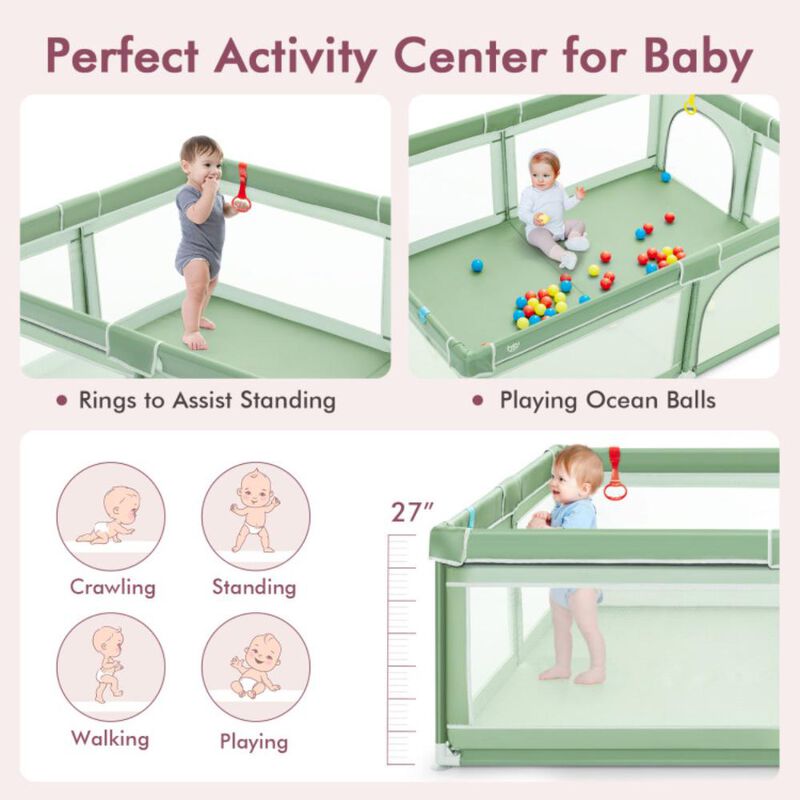 Hivvago 81 x 59 Inch Portable Baby Playpen with Ocean Balls and Handlebars