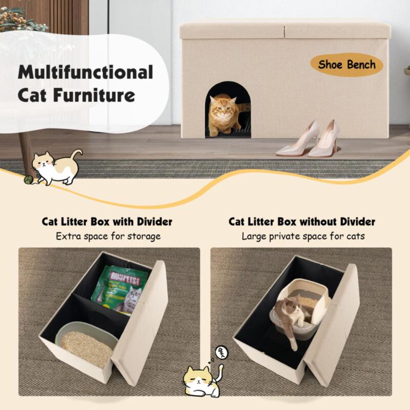 Hivvago Cat Litter Box Enclosure Hidden Furniture with Urine Proof Litter Mat