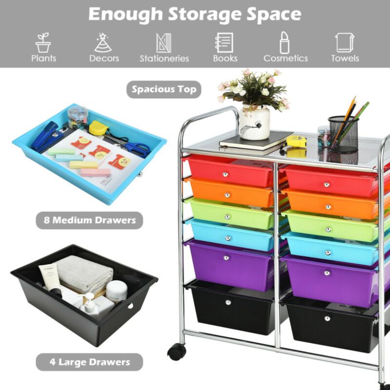 Hivvago 12-Drawer Rolling Storage Cart with Removable Drawers and Lockable Wheels