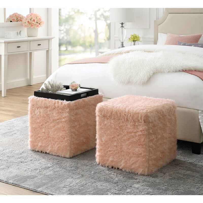 Inspired Home Emme Faux Fur Storage Ottoman