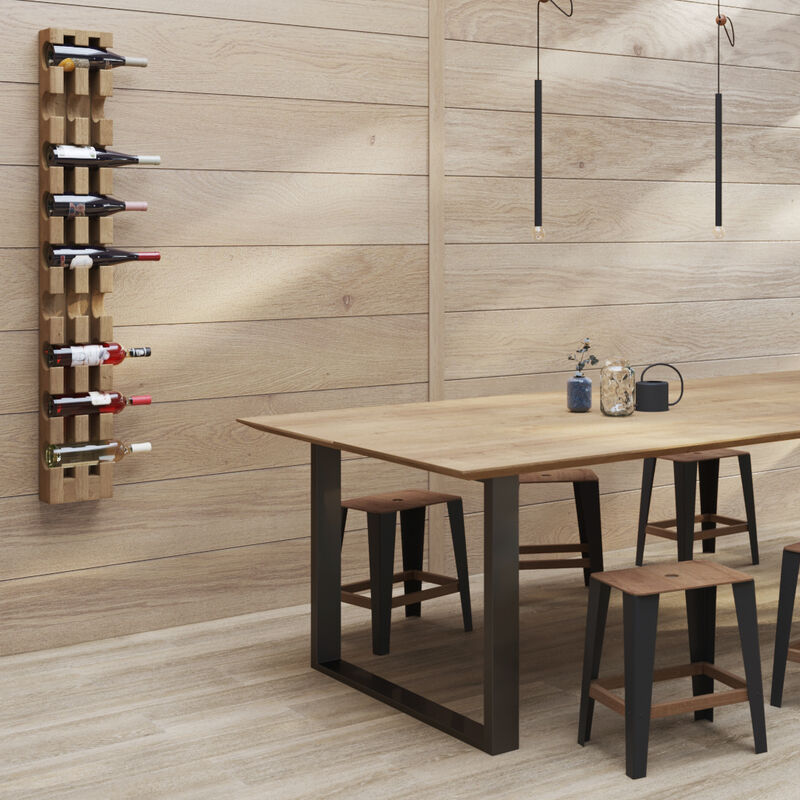 Unfinished Solid Oak Hardwood Wine Rack for 9 Bottles - Wall-Mounted Handmade Wine Bottle Holder