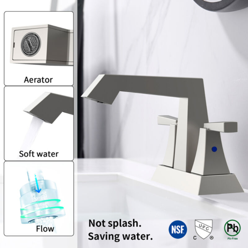 Brushed Nickel 2-Handle Bathroom Faucet, Centerset with Pop-Up Drain & Supply Lines