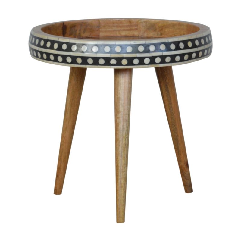 Solid Wood oak-ish Small Patterned Nordic Style End Table