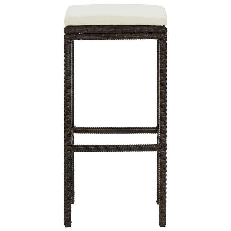 Vian Outdoor Barstool Set of 4, Brown Poly Rattan, Cream Polyester - Benzara