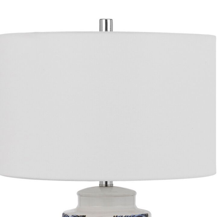 27 Inch Coastal Ceramic Table Lamp, Dimmer, Sea Shells, Blue-Benzara