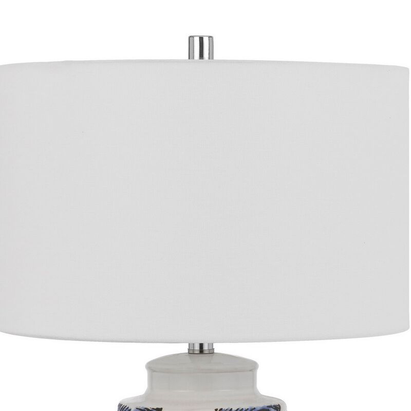 27 Inch Coastal Ceramic Table Lamp, Dimmer, Sea Shells, Blue-Benzara