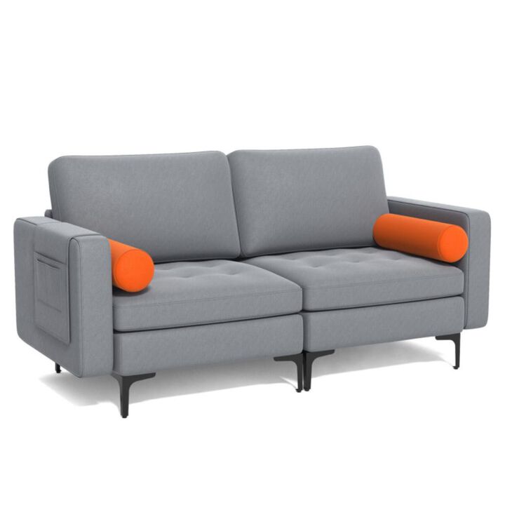Hivvago Modern Loveseat Sofa with 2 Bolsters and Side Storage Pocket