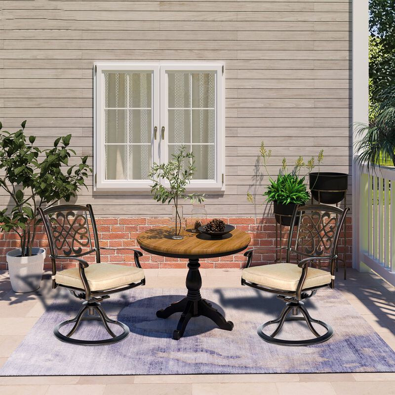 MONDAWE 2 Pieces Cast Aluminum Frame Swivel Patio Dining Chair with Cushion Seat
