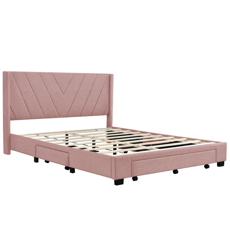 Streamdale Upholstered Storage Platform Bed with Drawers (Pink)
