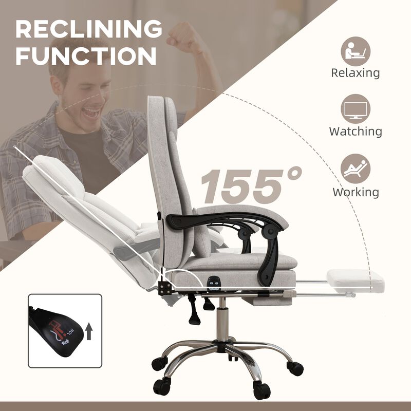 Light Gray Massage Office Chair: Microfiber, Reclining, Footrest