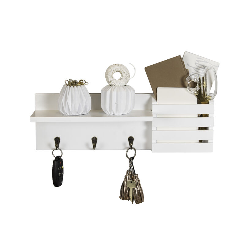 Mail and Key Wall Shelf Organizer with Pocket and Hanging Hooks