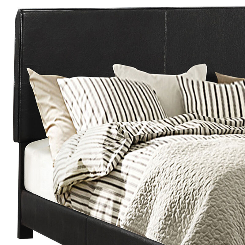 Leather Upholstered Queen Size Headboard, Black-Benzara