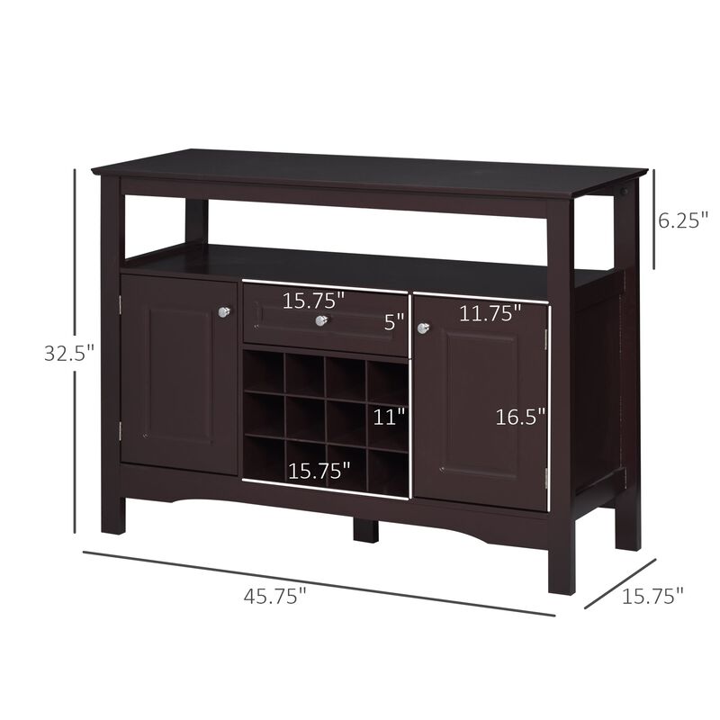 Espresso Dining Storage: Sideboard Buffet with Wine Rack and Drawer