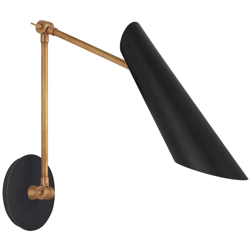 Franca Double Library Wall Light in Hand-Rubbed Antique Brass with Black Shade