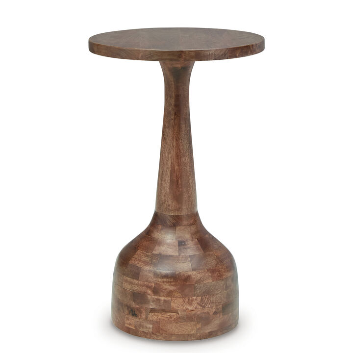 Accent Table, Solid Wood Turned Design, 14 Inch, Medium Brown Finish - Benzara