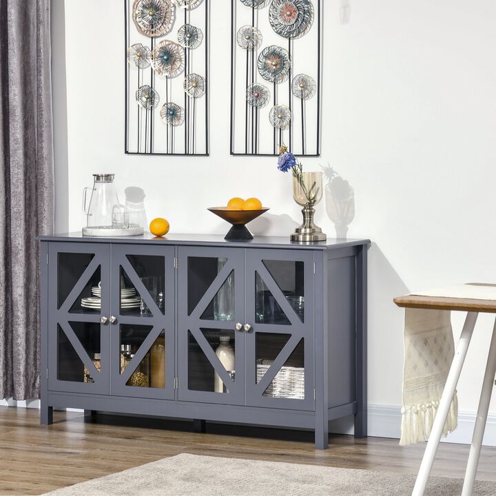 Grey Dining Cabinet: Kitchen Sideboard with Glass Door & Shelf