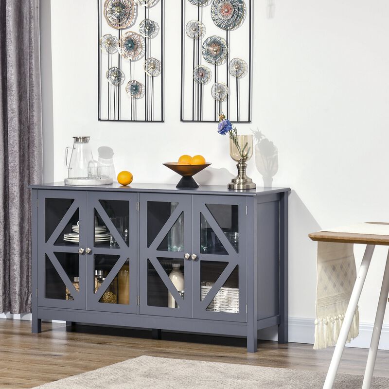 Grey Dining Cabinet: Kitchen Sideboard with Glass Door & Shelf