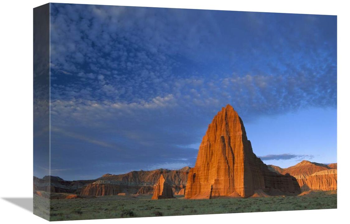 Temples of the Sun and Moon in Cathedral Valley, the monolith is made of entrada sandstone, Capitol Reef National Park, Utah-Canvas Art-16x12