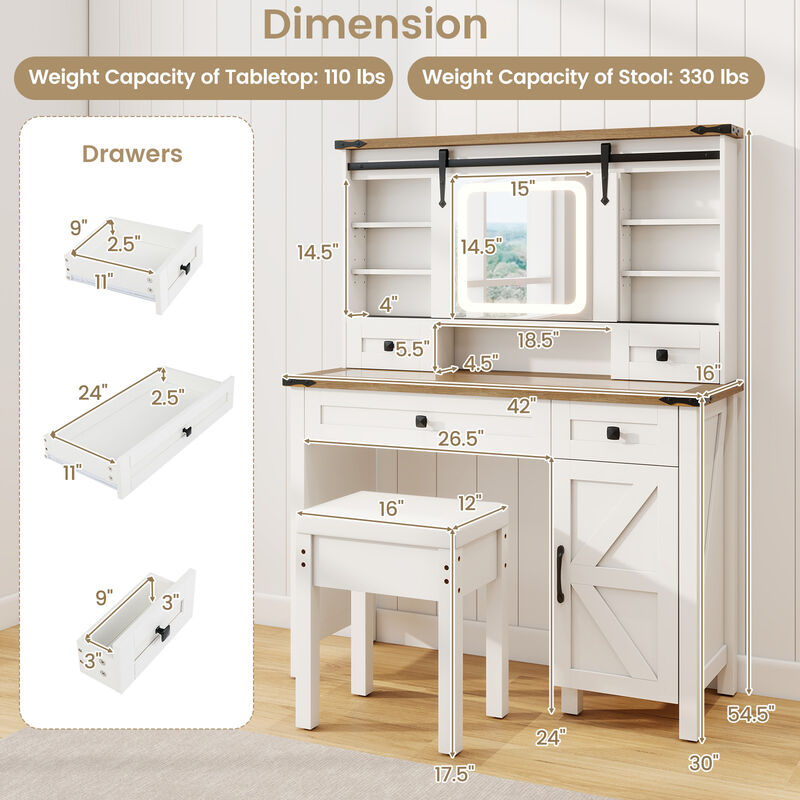 Makeup Vanity Desk with Mirror and 3-Color Dimmable LED Lights