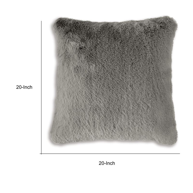 Difi Throw Pillow Set of 4, 20 Inch, Faux Rabbit Fur Face, Gray Polyester -