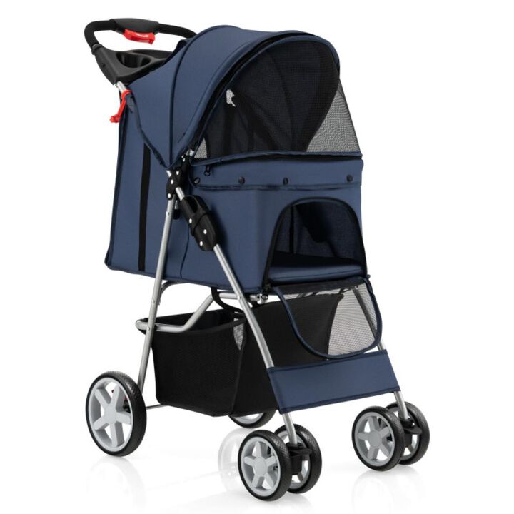 Hivvago Folding Pet Stroller with Storage Basket and Adjustable Canopy