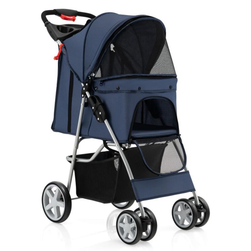 Hivvago Folding Pet Stroller with Storage Basket and Adjustable Canopy