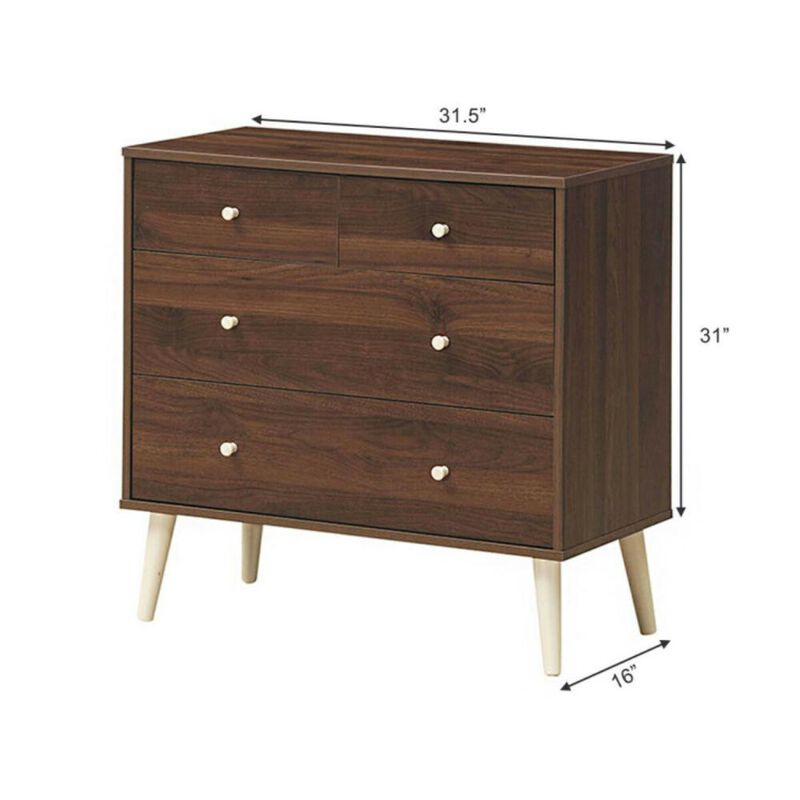 Hivvago 4-Drawer Dresser Cabinet Storage Organizer Rubber Leg with Rail