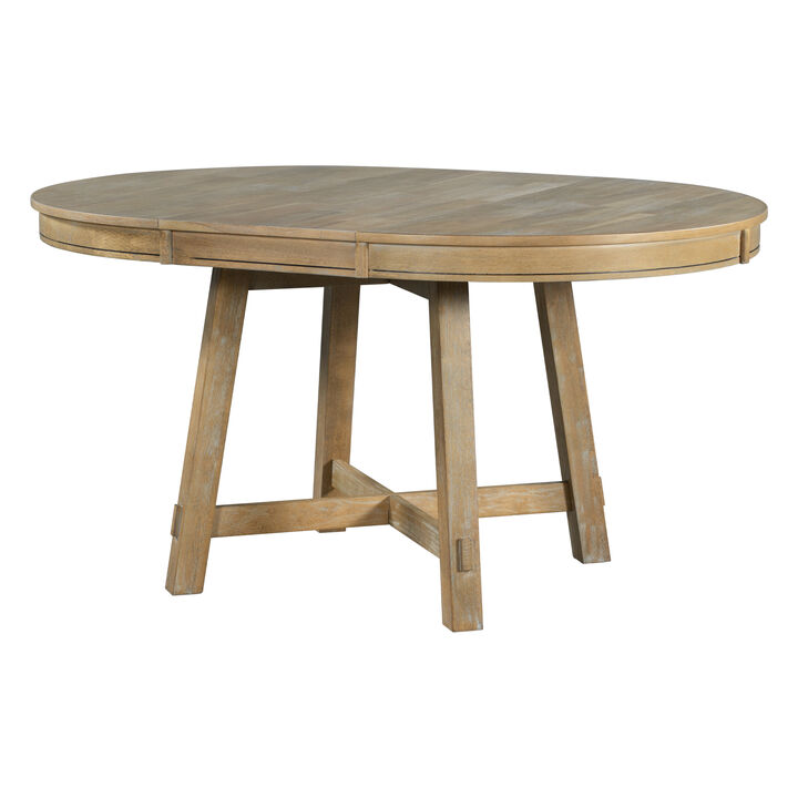 Farmhouse Round Extendable Dining Table With 16 Leaf Wood Kitchen Table