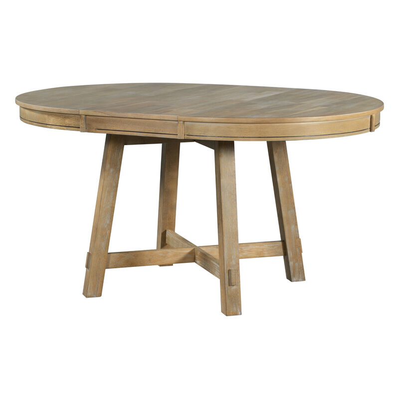 Farmhouse Round Extendable Dining Table With 16 Leaf Wood Kitchen Table