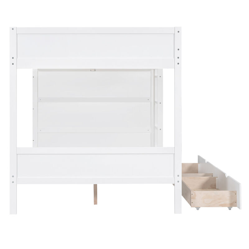 Full Over Full Bunk Bed With 2 Drawers And Multilayer Cabinet, White