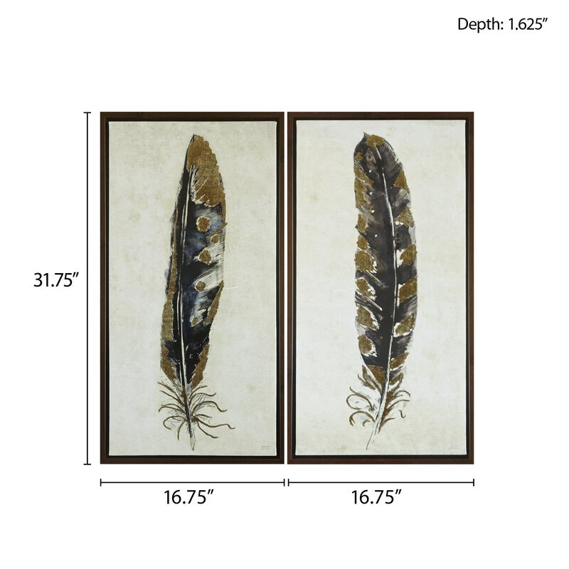 Gracie Mills Jasion 2-Piece Gilded Feathers Canvas Wall Art