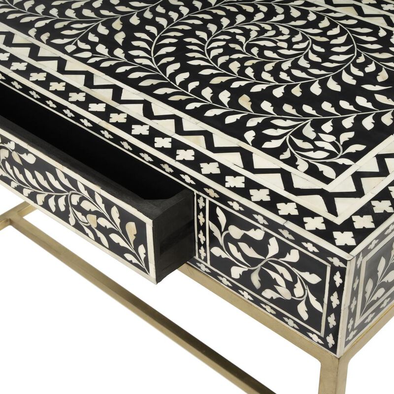 Butler Specialty Perilla  Bone Inlay Writing Desk, Black and White, Gold