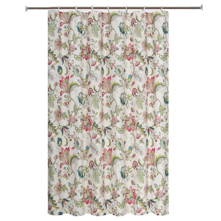 Ellis Curtain Brissac Classic Floral Design Button Holes Shower Curtain 70" x 72" Red