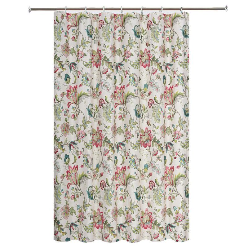 Ellis Curtain Brissac Classic Floral Design Button Holes Shower Curtain 70" x 72" Red