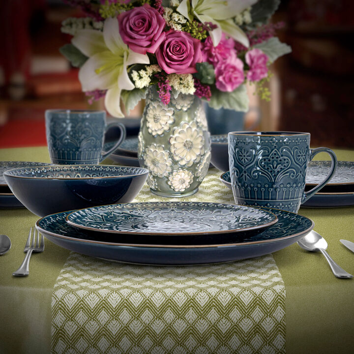 Elama  Deep Sea Mozaic 16 Piece Luxurious Stoneware Dinnerware with Complete Setting for 4