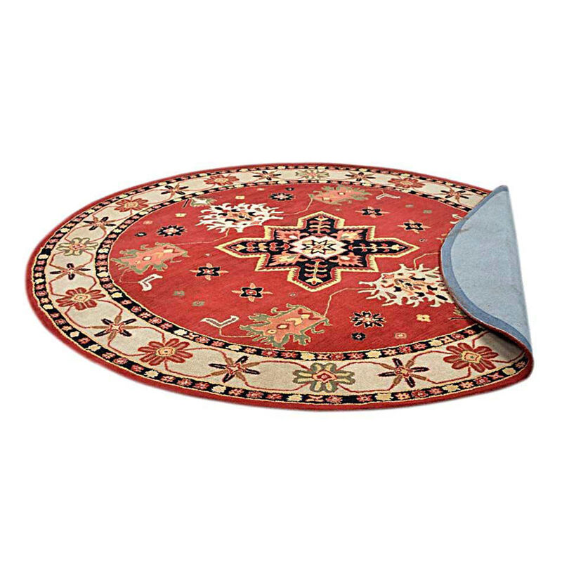 RUGSOTIC CARPETS HAND TUFTED WOOL ECO-FRIENDLY AREA RUGS  - 10'x10', Round Shape, Red & Beige, Classic Oriental Traditional  Design, High Pile Thick Handmade Anti Skid Area Rugs (K00535)